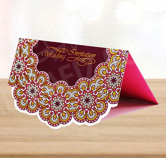 Iridescent Digital Printed Wedding Invitation Card Blue Metallic Gold & Silver Ink Pink Black